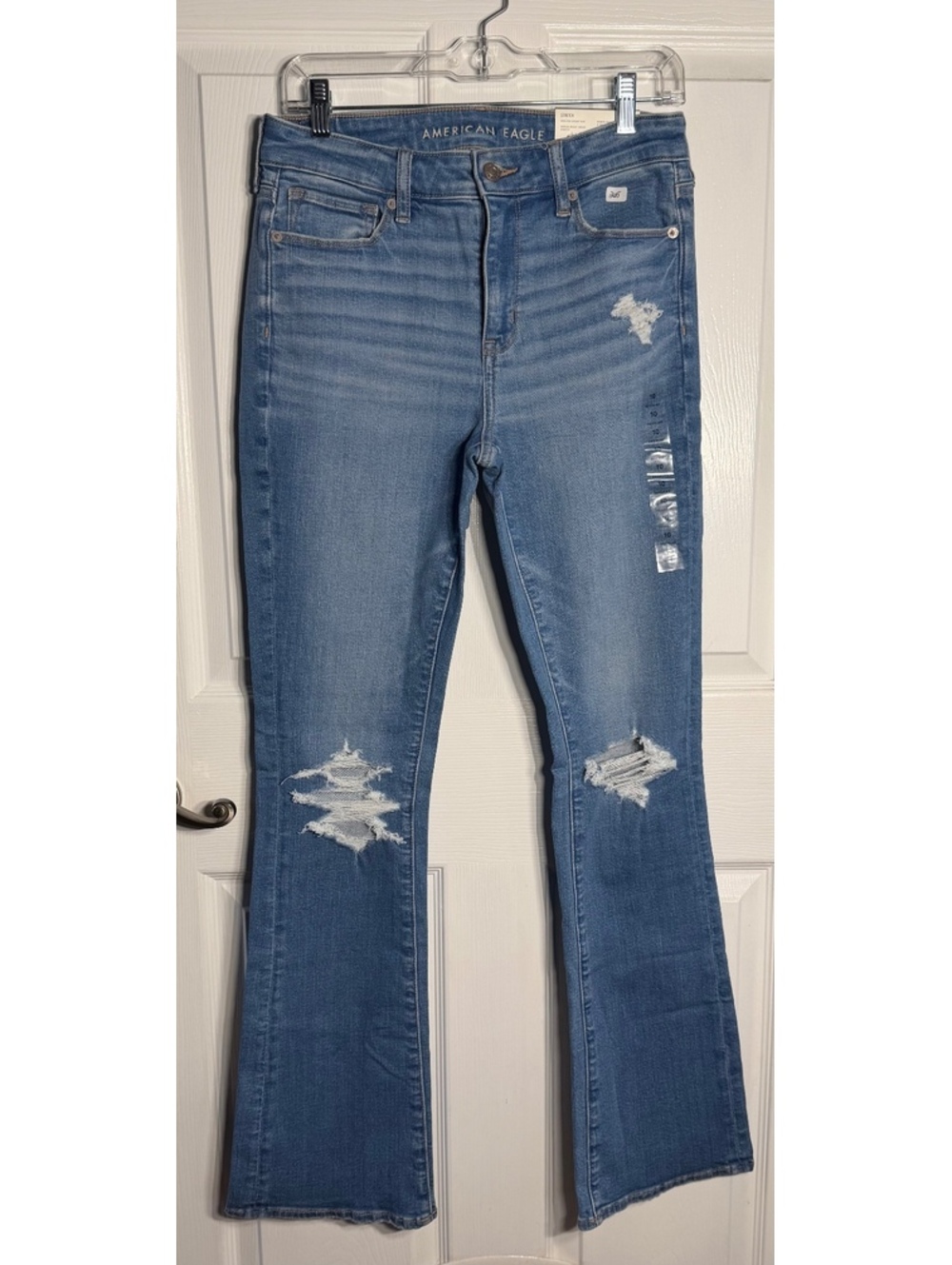 American Eagle Women's Light Wash Distressed Stretch Bootcut Jeans Size 10